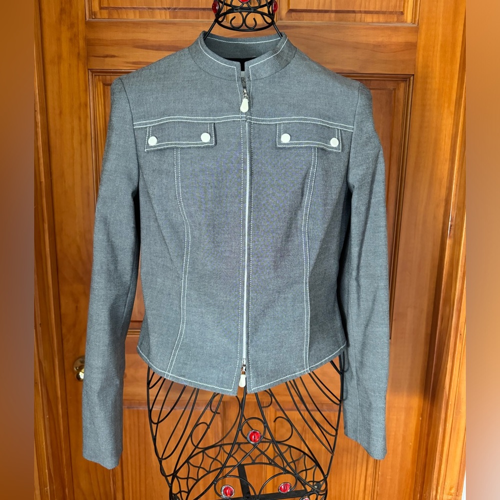 Ladies Worth Gray w/White Accents Lined Jacket Blazer w/Pockets, Size 8